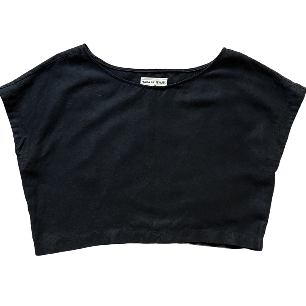 MARA HOFFMAN black cropped linen top M